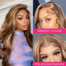 250 Density Highlight Blonde Ombre Brown Body Wave Human Hair Wig Natural Looking Brazilian HD Lace Front Human Hair Wigs For Women 13x6 Lace Frontal Wigs Pre Plucked With Natural Hairline Closure Wig 4/27 - 間色和鋼琴色 - 查看 6