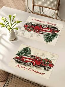 1pc Christmas Car Desk Flag, Christmas Decorative Desk Flag, Christmas Linen-Like Desk Flag, Desk Flag, Desk Flag, 1pc Desk Flag, 4pcs Placemats, 1pc Cushion Cover, 3 Products Available, Seasonal Home Decor Indoor/Outdoor Party Supplies, Winter Home Decor, Christmas Decoration, Christmas Room Decor, Christmas Party Decoration - Multicolor - View 8