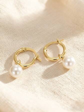 Charm-In 1pc Faux Pearl Drop Earrings Copper Jewelry