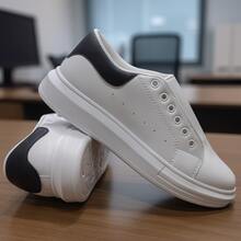 Macqueen Men's Casual Sports Sneakers Leather Comfortable Versatile Soft Sole High 5cm Shoe White Black Promotion - 白黑 SA - 查看 2