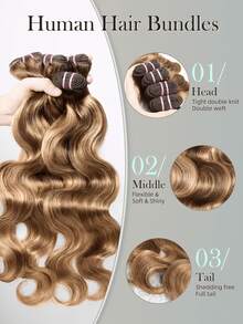 CEXXY Extension di capelli umani Remy brasiliani, ondulati, castano miele, colore 12A, grado P4/27, ciocche, non trattate, trama doppia, 14-28 pollici, resistenti al calore