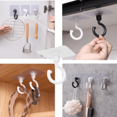 1pc Fashion Style 360 Degree Rotating Ceiling Hook, Swivel Heavy Duty No Drilling Wall And Ceiling Hook, Wall Mount Plastic Hanging Storage Home Decor, Self Adhesive Wall Hook For Dome Bed Canopy Net Mosquito Net, Easy To Install No Drilling Strong Adhesive Hook, Hook, Wall Hook, Adhesive Hook, Kitchen Accessories,