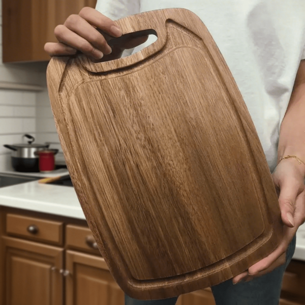 1pc Heavy Duty Wooden Cutting Board - Natural Wood Kitchen Chopping Board With Non- Handle, Easy-To-Clean Surface For Meat, Vegetables, Cheese - Ideal For Home, Dorm, Restaurant, Holiday Gift - Durable Food Prep Station Decor, Restaurant Equipment, Elegant Kitchenware, Sturdy Handle, Chef Owner