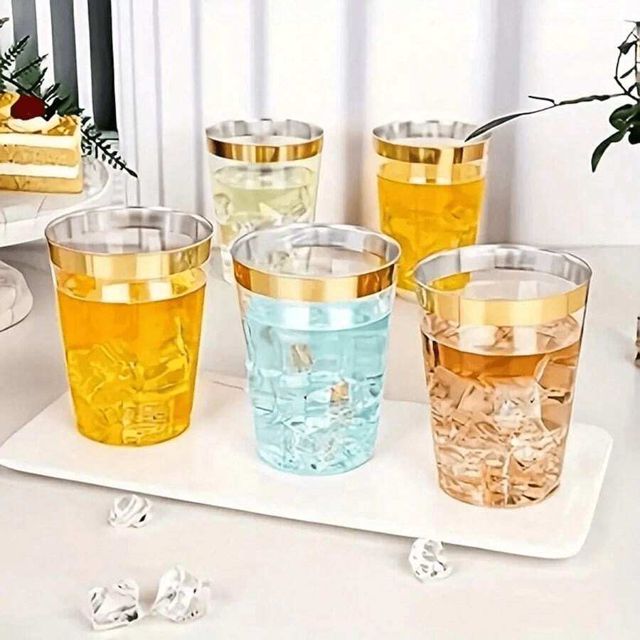 50/100pcs Reusable 220ml Party Cups With Gold Rim, Suitable For Wedding, Thanksgiving, Halloween Parties