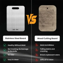 SOKANY لوح تقطيع سميك من الفولاذ المقاوم للصدأ 304، لوح تقطيع، لوح العجين. مادة مضادة للبكتيريا ومقاومة للعفن، يمكن تنظيفها بالشطف. محمول وسهل التعليق، توفير المساحة. قابل للاستخدام على الوجهين، مناسب لتقطيع الخضروات والفواكه واللحوم وعجن العجين. مثالي للاستخدام في المطبخ والتموين. - فضي - مشاهدة 8