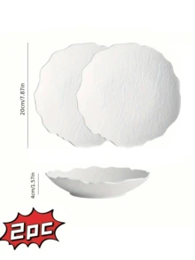 Plato hondo asimétrico con patrón de piedra, plato para verduras, plato de ensalada creativo y sencillo para el hogar, vajilla de cerámica de alta gama - Blanco - Ver 7