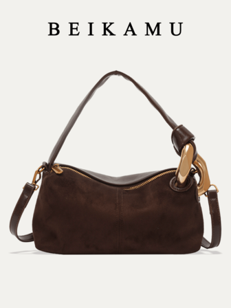 1 件 BEIKAMU 咖啡色复古拉链开合女士手提包，可拆卸和可调节肩带，带有金属装饰，适合工作、通勤、购物、上学、聚会