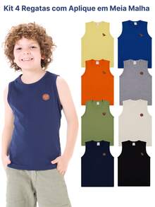 Kit 4 Regatas Básicas Infantil Menino em Meia Malha Premium 100% Algodão- 2 ao 10 - Multicolorido - Visão 11