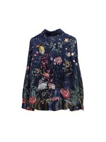 Áo sơ mi dài tay thiết kế đơn giản in hoa cổ điển, áo cánh thường ngày cho nữ - màu đen - Xem 3