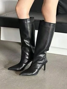 Pointed Toe High Heel Slim Fit Mid-Calf Riding Boots, Khaki Color, New 2025 Spring Autumn Winter Women Shoes,Party