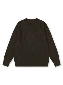 男士复古硬币图案针织毛衣，宽松圆领纹理套头衫，秋冬款 - 綠色 - 查看 2