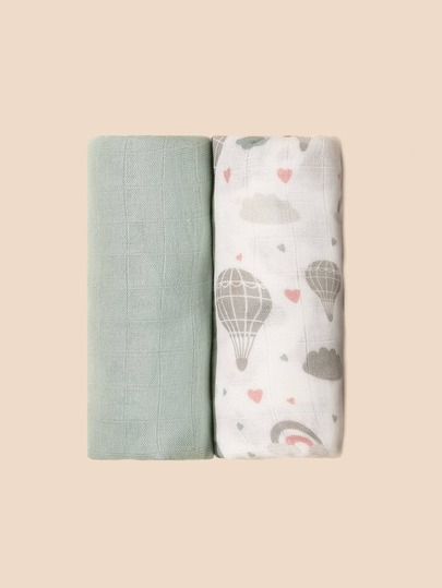 بطانية لف الأطفال المعتمدة من Oeko-Tex، بطبعات بالون ساخن وأخضر، لف لطيف وناعم وقابل للتنفس للأطفال الرضع البنات والأولاد، بطانية أطفال خفيفة الوزن