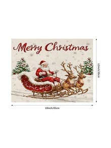 1pc Santa Claus Sled Table Runner, Christmas Decor Table Runner, Christmas Linen-Like Table Runner, Table Runner, Table Runner, 1pc Table Runner, 4pcs Placemats, 1pc Cushion Cover, 3 Products Available, Seasonal Home Decor Indoor/Outdoor Party Supplies, Winter Home Decor, Christmas Decoration, Christmas Room Decor, Christmas Party Decoration - Multicolor - View 10