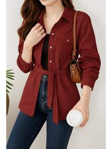 Women Blouses - Dark Red - View 2