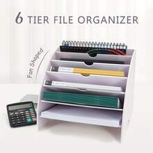 Fan Shaped Desk File Organizer - 6 Compartments File Holder For Desktop, Magazine Rack, Mail Holder, File Sorter, Paper Organizer For Home Office Classroom, White - 白色 - 查看 1
