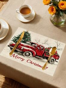 1pc Christmas Car Desk Flag, Christmas Decorative Desk Flag, Christmas Linen-Like Desk Flag, Desk Flag, Desk Flag, 1pc Desk Flag, 4pcs Placemats, 1pc Cushion Cover, 3 Products Available, Seasonal Home Decor Indoor/Outdoor Party Supplies, Winter Home Decor, Christmas Decoration, Christmas Room Decor, Christmas Party Decoration - Multicolor - View 9