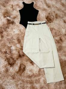 Complete Look – Tailored Pants With Belt + Slim Bodysuit + Casual Chic Tank Top - 米色 - 查看 4