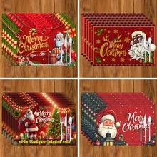 1 Stück/4 Stücke/6 Stücke Weihnachtsmann Muster Leinen Tischsets, geeignet für Esszimmertisch, Weihnachten, kann als Weihnachtsgeschenk, Weihnachtsdekoration verwendet werden, ganzjährig einsetzbar, moderne waschbare Tischdekor, Raumdekoration, Tischsets, Untersetzer, Küchen- und Esszimmertischmatten, Innen- und Außenpartydekoration, Heimdekoration, ideales Geschenk