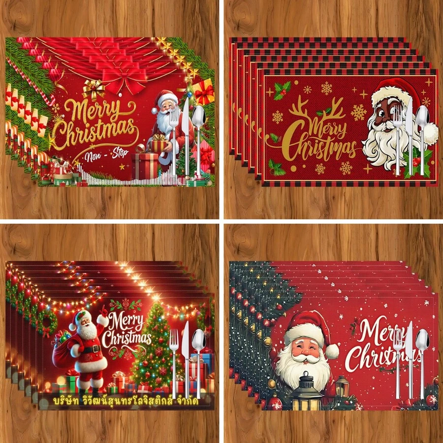 1 Stück/4 Stücke/6 Stücke Weihnachtsmann Muster Leinen Tischsets, geeignet für Esszimmertisch, Weihnachten, kann als Weihnachtsgeschenk, Weihnachtsdekoration verwendet werden, ganzjährig einsetzbar, moderne waschbare Tischdekor, Raumdekoration, Tischsets, Untersetzer, Küchen- und Esszimmertischmatten, Innen- und Außenpartydekoration, Heimdekoration, ideales Geschenk