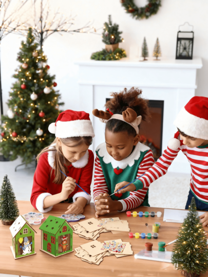 5 Set Casa de Navidad de Madera Hecha a Mano - Juego de Ensamblaje de Casa de Navidad 3D Pintada a Mano para Niños, Usado para Decoraciones de Árbol de Navidad 3D Creativas y Actividades de Manualidades Divertidas, Perfecto para Reuniones Familiares de Vacaciones y Proyectos de Arte Decorativo Estacional, Decoración Navideña, Regalos del Día de los Niños de Navidad, Regalos de Cumpleaños, Decoraciones Navideñas, Decoración de Mesa de Navidad para el Hogar