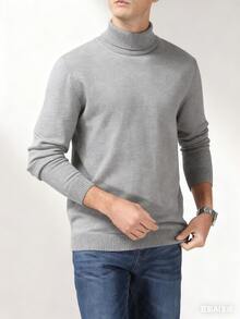 GRDR Men's Turtleneck Long Sleeve Knit Sweater, Versatile For Daily Wear - Light Grey - View 3