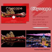 A3 Größe Stadt Landschaft Kratzbild Malset, kreatives DIY Zeichnen Set für Erwachsene, farbiges Kratzbild Papier, Geburtstags-/Feiertags-/Weihnachts-/Neujahrgeschenk - Verschiedenfarbig - Übersicht 15