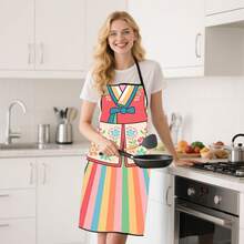 1件传统韩式印花围裙 - 复古韩式婚礼派对围裙，粉彩条纹厨房围裙，易于打理的面料，适合烘焙、文化活动、秋冬家居装饰 | 厨房配件，节日必备 | 派对装饰，女士趣味礼物 - 彩色 - 查看 2
