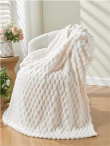 1 chiếc chăn len flannel thoải mái - Siêu mềm, nhẹ, phù hợp với mọi mùa với thiết kế vải jacquard hình lục giác, thích hợp cho trang trí nhà ngày Halloween, cắm trại và du lịch ngày Giáng sinh, Ngày của Mẹ màu vàng tươi, phụ kiện trang trí phòng ngủ thời trang, chăn len - trắng - Xem 3
