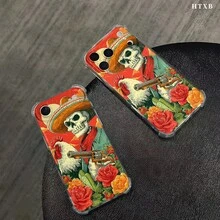 Teléfono Cráneo Con Patrones De Pistola Teléfono Móvil Con Impresión Transparente Anticaída De Cuatro Esquinas, Adecuado Para phone17, 16, 15, 14, 13, 12, 11 Pro X XS Series, Regalos De Halloween Y Acción De Gracias, Amigos Y Familiares, Regalos Festivos - transparente - Ver 2