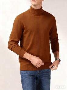 GRDR Men's Turtleneck Long Sleeve Knit Sweater, Versatile For Daily Wear - Brown - View 3