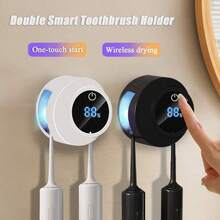 Smart Toothbrush Disinfection Rack - Wall Mounted, Double Slot Storage, Suitable For Any Type And Size Of Toothbrush. Durable Plastic Material, USB Charging, Modern Bathroom Toothbrush Holder, Stylish Design, Bathroom Accessories, Holiday Gifts - Multicolor - View 1