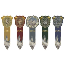 Harry Potter 5个/包官方学院主题书签 - 正版魔法世界收藏玩具，包含定制夹子。采用优质材料制成，饰有生动的学院徽章（狮子、蛇），经久耐用。是收藏展示、书签或玩具套装的理想搭配，也是送给粉丝和收藏玩具爱好者的完美礼物。 - 彩色 - 查看 9