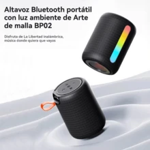 Bocina Portátil Cilíndrica Premium - Bocina Bluetooth de 52mm de Rango Completo - Bocina Portátil Bluethooth con Luz Ambiental Artística - Bocinas Bluetooth con Sonido Estéreo Envolvente - Batería de 1200mAh - Diseño en Tela de Alta Calidad - Compatible con Bluetooth, Tarjeta TF, Lector USB - Reproducción Multicanal - Cambio de Modos Libre - También Funciona como Bocinas para PC (vía Bluetooth)  - bosinas portales bluetooth / bocina inalambrica / altavoz bluetooth. - negro - Ver 2