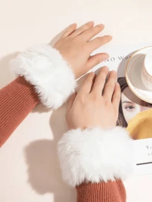 Solid Color Faux Fur Cuffs, Elegant Soft Warm Fuzzy Wrist Warmers, Winter Windproof Decorative Fake Sleeves