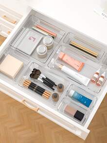 4 Piezas /7 Piezas /8 Piezas /9 Piezas /13 Piezas /25 Piezas/Set de Organizador de Cajón Transparente, Set Libremente Combinable, Organizador de Cajón para Baño, Tocador, Caja de Almacenamiento de Maquillaje, Dormitorio, Utensilios de Cocina y Oficina, Organizador de Mesa Transparente Multifuncional para Mascotas