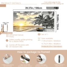 لوحة فنية حائطية حديثة قطعة واحدة، لوحة فنية على قماش بإطار خشبي، لوحة فنية حائطية بإطار خشبي كبير، لوحة فنية لمشهد غروب الشمس على الشاطئ، لوحة فنية لمشهد الساحل الطبيعي والمحيط، مع إطار أو بدون إطار، ديكور غرفة، ديكور منزلي، ديكور شقة طلاب الجامعة، هدايا لديكور الحائط في الفندق، المنزل، هدية مثالية لتدشين المنزل الجديد، غرفة المعيشة، غرفة النوم، الحمام والمكتب