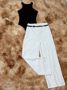 Complete Look – Tailored Pants With Belt + Slim Bodysuit + Casual Chic Tank Top - 白色 - 查看 3