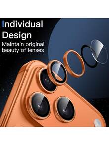Yezodawee 9pcs Camera Lens Protector Film, Compatible With IPhone 17 Pro/17 Pro Max, Tempered Glass Screen Protector, Metal Material, Independent Camera Cover Accessory, Compatible With Phone Case (Starry Orange, 9pcs Set) - 9pcs - View 5
