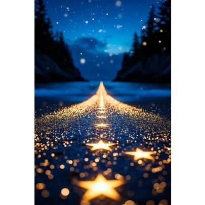 Adult Diamond Painting Kit - Starry Night Road Full Round Diamond, Perfect For Home Decor, Bedroom, Living Room, Study, And Bathroom Wall - Easy Craft Activity, Ideal Gift