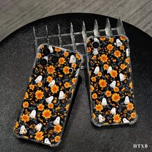 Teléfono Patrones de margaritas de Halloween Teléfono móvil con impresión transparente anticaída de cuatro esquinas, adecuado para phone 17, 16, 15, 14, 13, 12, 11 Pro X XS Series, regalos de Halloween y Acción de Gracias para amigos y familiares, decoración de temporada - transparente - Ver 4