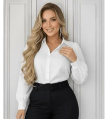 Striped Long Sleeve Dress Shirt Women's Fashion - 單色白襯衫 - 查看 2