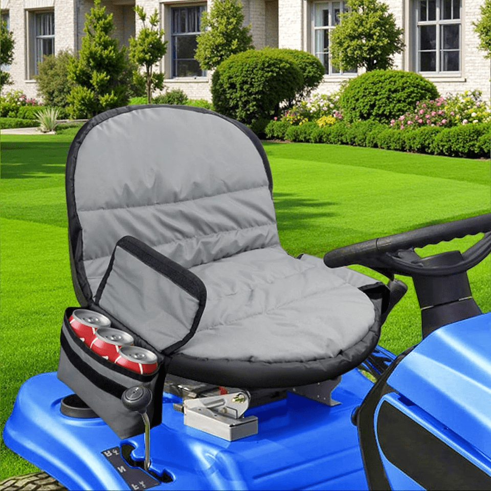 800D Heavy-Duty Oxford Fabric Grey Universal Riding Lawn Mower Seat Cover - 1 Piece Premium Lawn Mower Seat Protector With Drink Pouch - Durable Outdoor Protective Cushion For John Deere, Kubota, Cub Cadet, & Garden Lawn Tractors