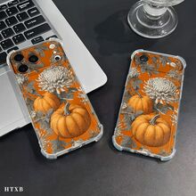 Funda para teléfono con diseño de calabaza blanca y crisantemo, protección anticaídas en las cuatro esquinas, compatible con phone 17, 16, 15, 14, 13, 12, 11 Pro, X y XS. Ideal para Halloween y Acción de Gracias. - transparente - Ver 8