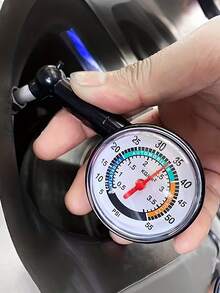 重型高精度轮胎压力表 - 双 PSI/KPa 刻度，量程 0.5-7.5 PSI/0-100 KPa，金属和塑料材质，便携式轮胎充气表，带红色指针，适用于卡车、摩托车、房车、全地形车、汽车零部件、汽车配件、汽车测试工具、轮胎部件、轮胎压力表 - 彩色 - 查看 3