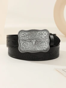 Thắt lưng dập nổi đầu bò cổ điển, da PU họa tiết động vật Bohemian, thời trang đa năng cho mùa xuân, mùa hè, mùa thu, mùa đông Trang phục đô thị cổ điển mùa thu/đông cổ điển dành cho nam giới Quà tặng bạn trai hàng ngày cho nam giới - màu đen - Xem 8