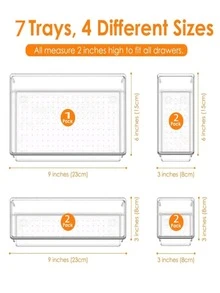 4 Piezas /7 Piezas /8 Piezas /9 Piezas /13 Piezas /25 Piezas/Set de Organizador de Cajón Transparente, Set Libremente Combinable, Organizador de Cajón para Baño, Tocador, Caja de Almacenamiento de Maquillaje, Dormitorio, Utensilios de Cocina y Oficina, Organizador de Mesa Transparente Multifuncional para Mascotas