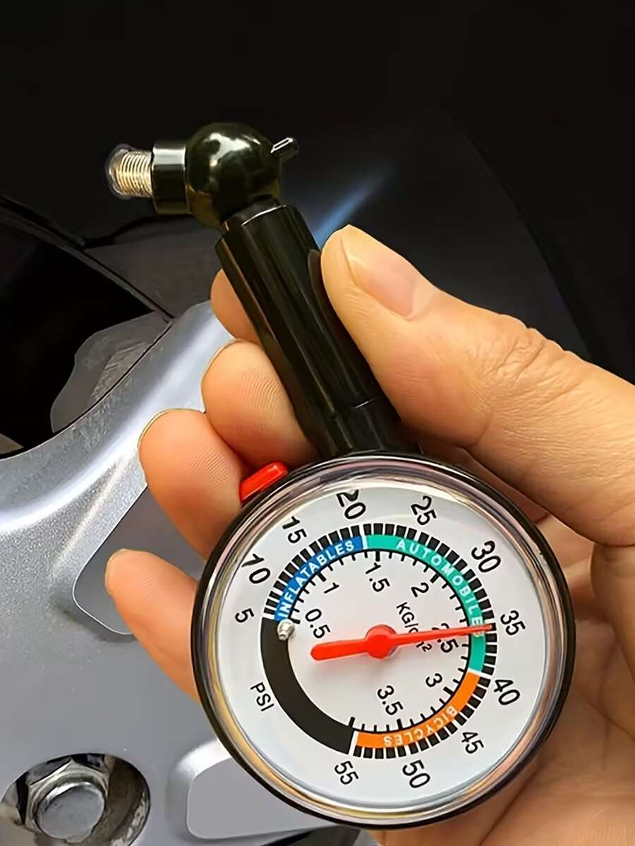 重型高精度轮胎压力表 - 双 PSI/KPa 刻度,量程 0.5-7.5 PSI/0-100 KPa,金属和塑料材质,便携式轮胎充气表,带红色指针,适用于卡车、摩托车、房车、全地形车、汽车零部件、汽车配件、汽车测试工具、轮胎部件、轮胎压力表 - 彩色 - 查看 1
