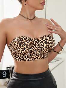 Women's Leopard Print Adhesive Gel Bra Strips, Comfortable Seamless Invisible Backless Bra, Multi-Color - Multicolor - View 3