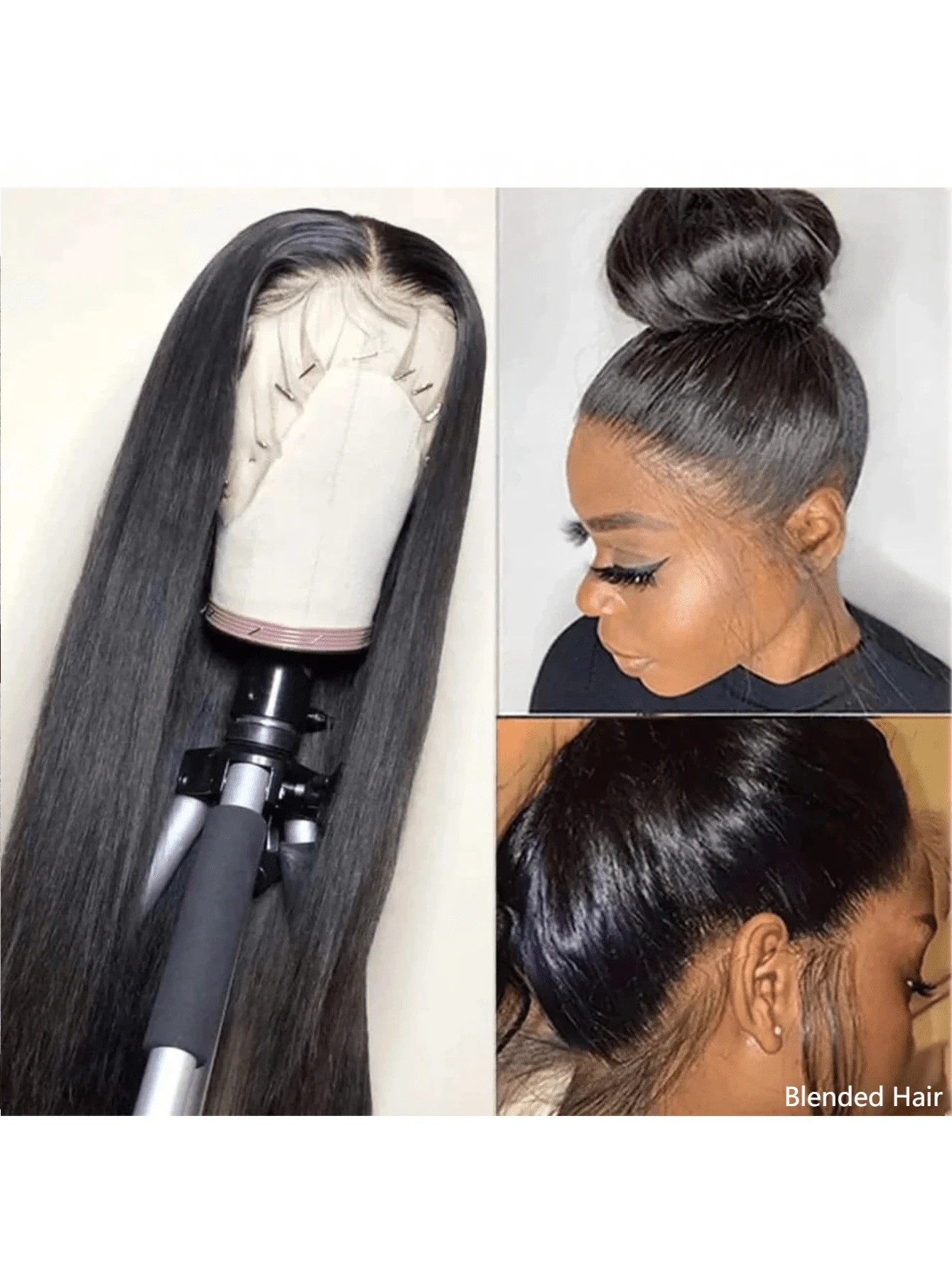 Lace Front Wigs 180Density 36 Inch13x4 HD Lace Put On And Go Glueless 4x4 Human Blended Hair Pre Plucked With Baby Hair 180 Density Transparent Bone Straight Lace Frontal Wigs For Women Natural Black Color