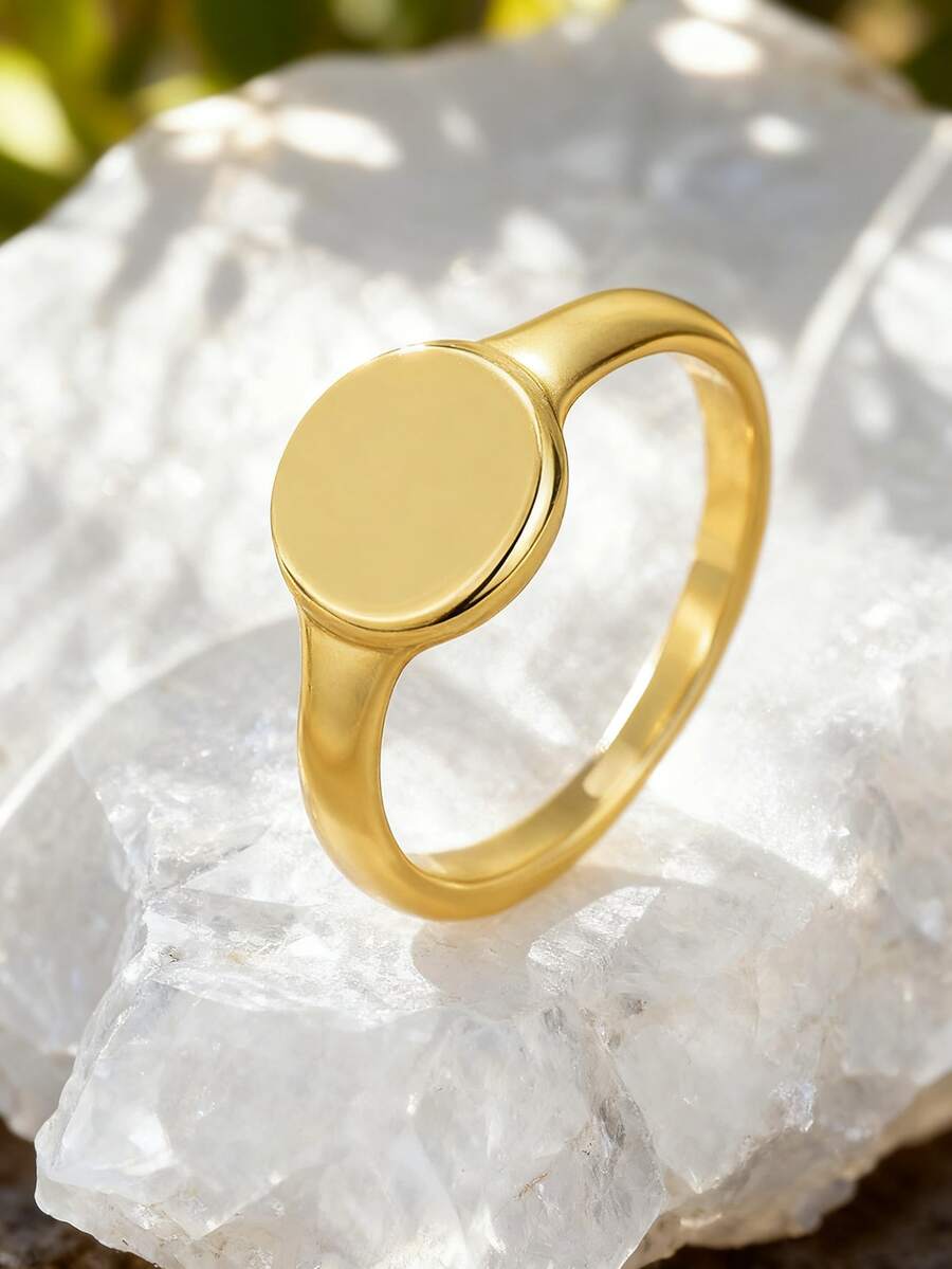 Charm-In 1枚复古金色金属圆戒指，不褪色镀层女士戒指，时尚珠宝礼品 - 金黃色 - 查看 1